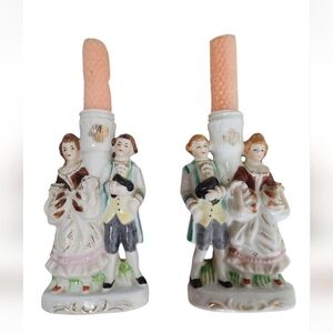 Vintage Victorian Man Woman Candle Holders 6.5" Nasco Del Coronado Japan Set